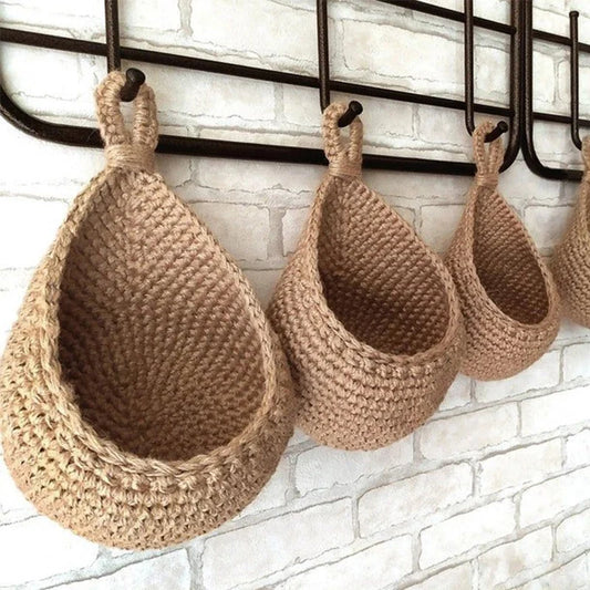 Hand Woven Storage Basket – Natural Hemp Rope Wall Hanging Basket for Kitchen & Home