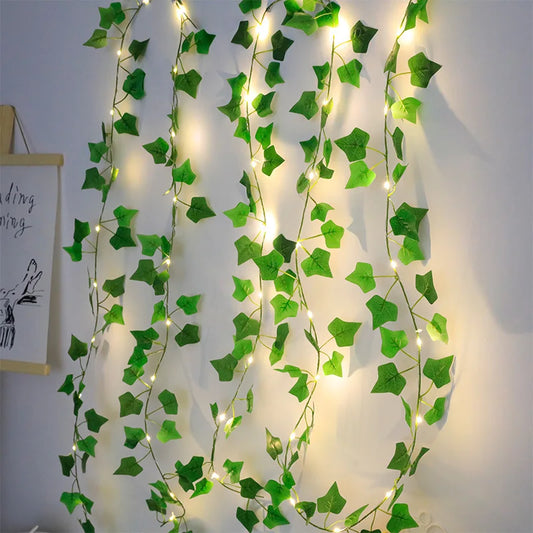 Artificial Ivy Vine Fairy Lights – 2M Green Leaf String Lights for Home &amp; Event Décor