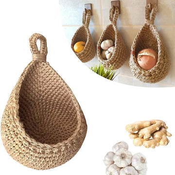 Hand Woven Storage Basket – Natural Hemp Rope Wall Hanging Basket for Kitchen & Home