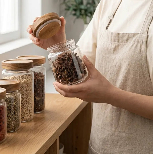 Classic Bamboo – Round Glass Jar